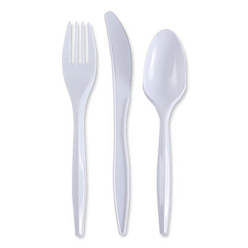 Boardwalk Three-Piece Cutlery Kit, Mediumweight, Fork/Knife/Spoon, Plastic, White, 250/Carton (COMBOKIT)