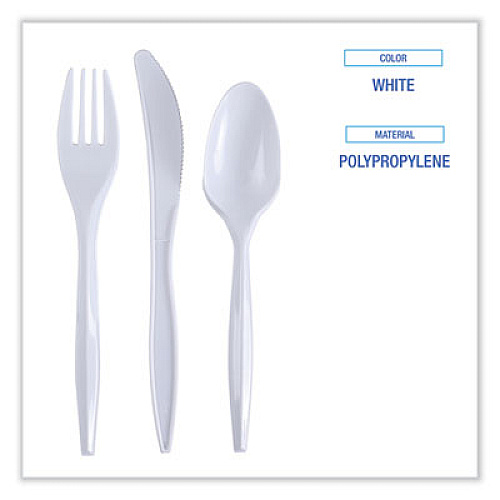 Boardwalk Three-Piece Cutlery Kit, Mediumweight, Fork/Knife/Spoon, Plastic, White, 250/Carton (COMBOKIT)