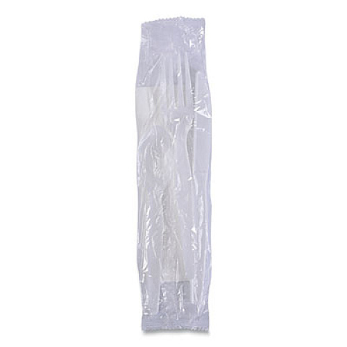 Boardwalk Four-Piece Cutlery Kit, Heavyweight, Fork/Knife/Napkin/Spoon, Plastic, White, 250/Carton (FKTNHWPSWH)