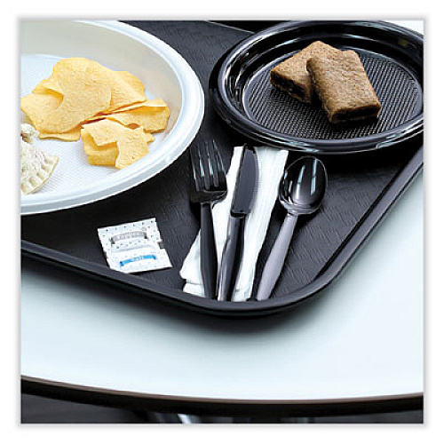 Boardwalk Six-Piece Cutlery Kit, Mediumweight, Fork/Knife/Napkin/Pepper/Salt/Spoon, Plastic, Black, 250/Carton (FKTNSMWPSBLA)