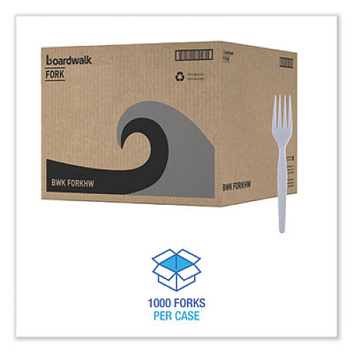 Boardwalk Heavyweight Polystyrene Cutlery, Fork, Plastic, White, 1,000/Carton (FORKHW)
