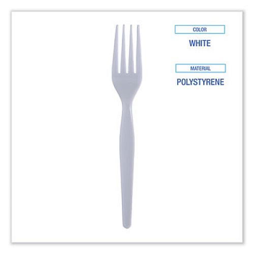 Boardwalk Heavyweight Polystyrene Cutlery, Fork, Plastic, White, 1,000/Carton (FORKHW)