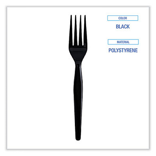 Boardwalk Heavyweight Wrapped Polystyrene Cutlery, Fork, Plastic, Black, 1,000/Carton (FORKHWPSBIW)