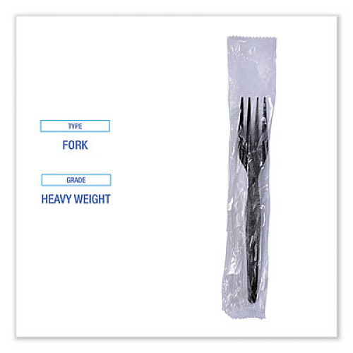 Boardwalk Heavyweight Wrapped Polystyrene Cutlery, Fork, Plastic, Black, 1,000/Carton (FORKHWPSBIW)
