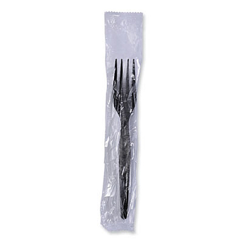 Boardwalk Heavyweight Wrapped Polystyrene Cutlery, Fork, Plastic, Black, 1,000/Carton (FORKHWPSBIW)