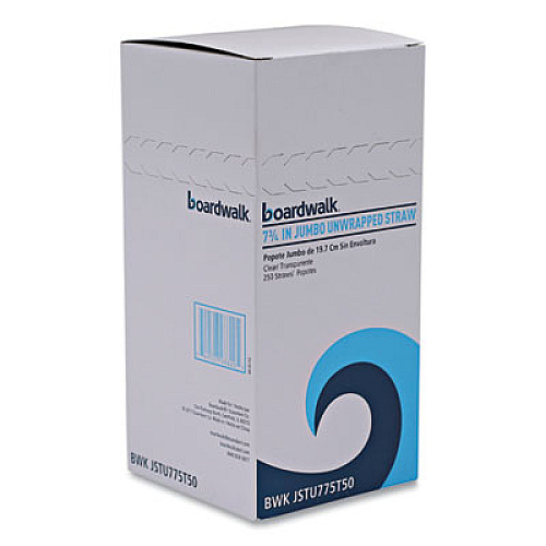 Boardwalk Jumbo Straws, Unwrapped, 7.75", Plastic, Translucent, 250/Pack, 50 Packs/Carton (JSTU775T50)