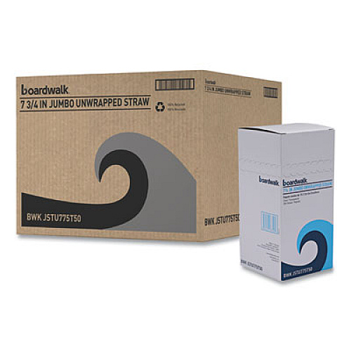 Boardwalk Jumbo Straws, Unwrapped, 7.75", Plastic, Translucent, 250/Pack, 50 Packs/Carton (JSTU775T50)