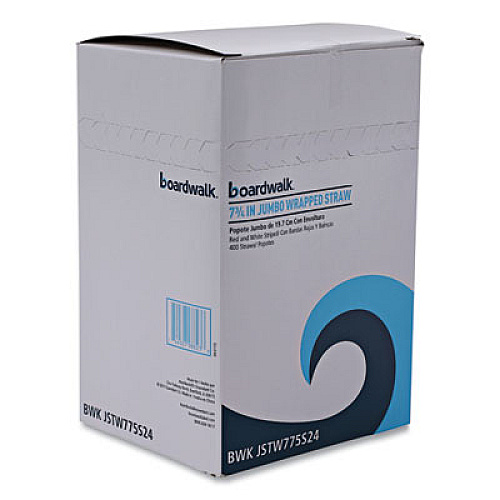 Boardwalk Wrapped Jumbo Straws, 7.75", Plastic, White/Red Stripe, 400/Pack, 25 Packs/Carton (JSTW775S24)