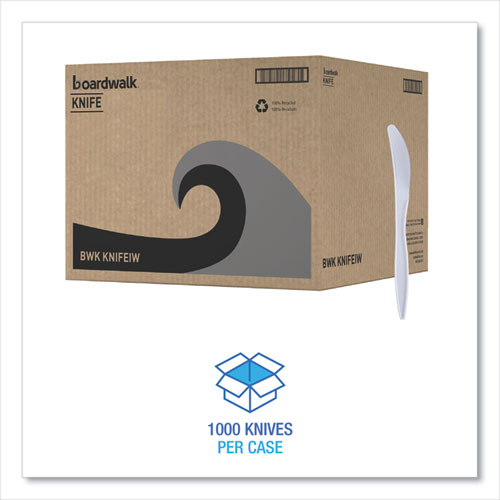 Mediumweight Wrapped Polypropylene Cutlery, Knife, Plastic, White, 1,000/Carton