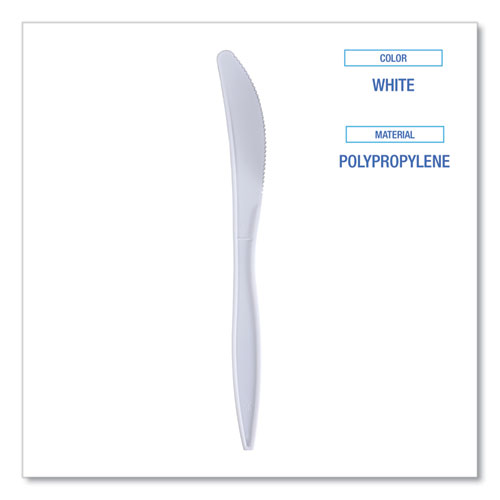 Mediumweight Wrapped Polypropylene Cutlery, Knife, Plastic, White, 1,000/Carton