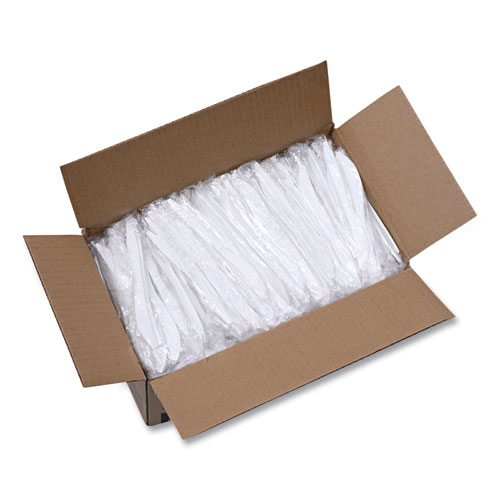Mediumweight Wrapped Polypropylene Cutlery, Knife, Plastic, White, 1,000/Carton