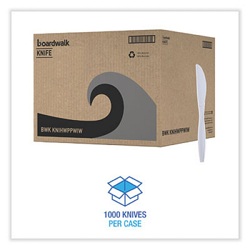 Boardwalk Heavyweight Wrapped Polypropylene Cutlery, Knife, Plastic, White, 1,000/Carton (KNIHWPPWIW)