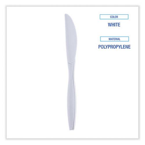 Boardwalk Heavyweight Wrapped Polypropylene Cutlery, Knife, Plastic, White, 1,000/Carton (KNIHWPPWIW)