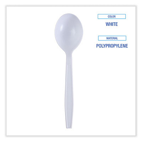 Boardwalk Heavyweight Wrapped Polypropylene Cutlery, Soup Spoon, Plastic, White, 1,000/Carton (SSHWPPWIW)