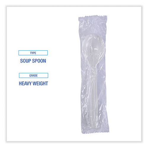 Boardwalk Heavyweight Wrapped Polypropylene Cutlery, Soup Spoon, Plastic, White, 1,000/Carton (SSHWPPWIW)