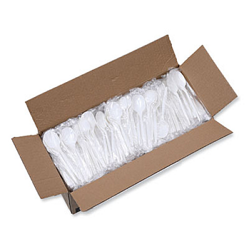 Boardwalk Heavyweight Wrapped Polypropylene Cutlery, Soup Spoon, Plastic, White, 1,000/Carton (SSHWPPWIW)