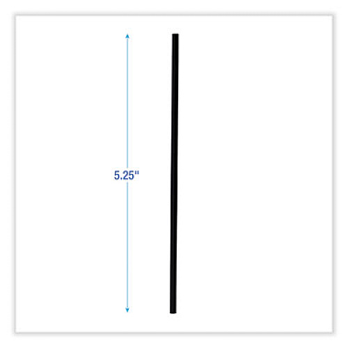 Boardwalk Single-Tube Stir-Straws, 5.25", Polypropylene, Black, 1,000/Pack, 10 Packs/Carton (STRU525B10)
