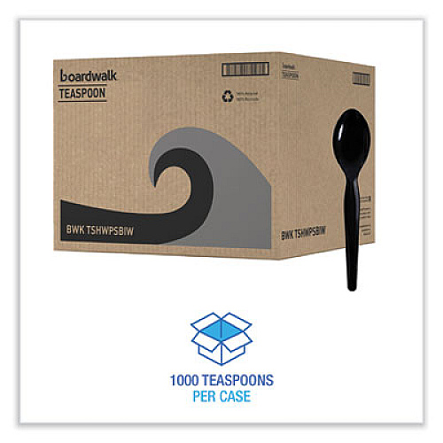 Boardwalk Heavyweight Wrapped Polystyrene Cutlery, Spoon, Plastic, Black, 1,000/Carton (TSHWPSBIW)