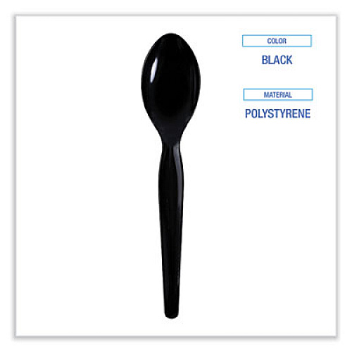 Boardwalk Heavyweight Wrapped Polystyrene Cutlery, Spoon, Plastic, Black, 1,000/Carton (TSHWPSBIW)
