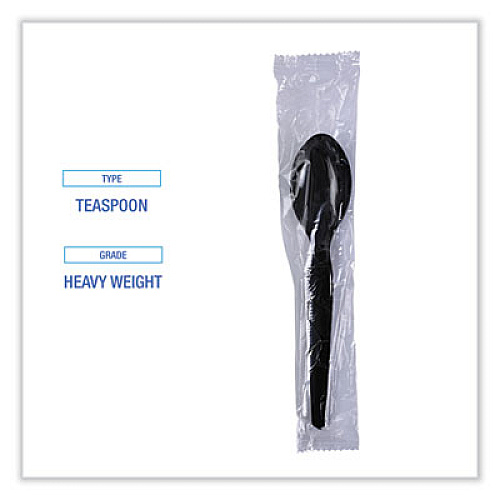 Boardwalk Heavyweight Wrapped Polystyrene Cutlery, Spoon, Plastic, Black, 1,000/Carton (TSHWPSBIW)