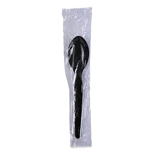 Boardwalk Heavyweight Wrapped Polystyrene Cutlery, Spoon, Plastic, Black, 1,000/Carton (TSHWPSBIW)