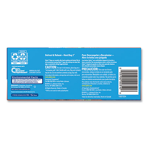 Ziploc Double Zipper Storage Bags, Triple System Seal, Quart, 9.63" x 8.5", Clear, 9/Carton (314469)