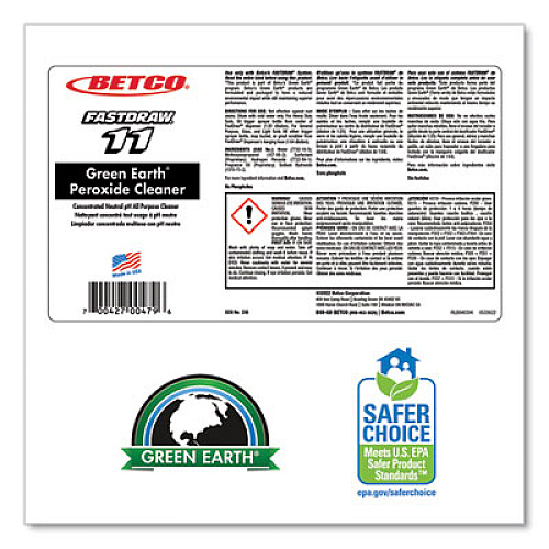 Betco Green Earth FastDraw Peroxide Cleaner, Fresh Mint Scent, 2 L Bottle, 4/Carton (3364700)