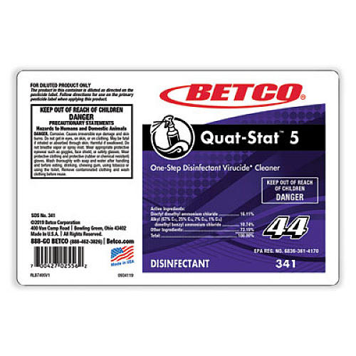 Betco Quat-Stat 5 FastDraw Disinfectant, Lavender Scent, 2 L Bottle, 4/Carton (3414700)