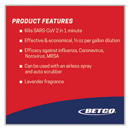 Betco Quat-Stat 5 FastDraw Disinfectant, Lavender Scent, 2 L Bottle, 4/Carton (3414700)