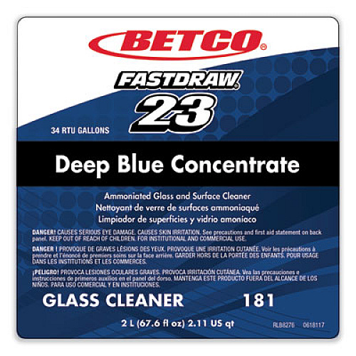 Betco Deep Blue FastDraw Glass and Surface Cleaner, 2 L Bottle, 4/Carton (1814700)