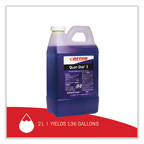 Betco Quat-Stat 5 FastDraw Disinfectant, Lavender Scent, 2 L Bottle, 4/Carton (3414700)