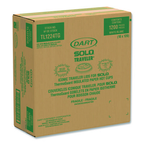 Solo Traveler Sip Through Lids for ThermoGuard Hot Cups, Fits 12 oz to 24 oz Hot Cups, Plastic, White, 1,200/Carton (TL1224TG)