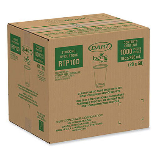 Dart Bare Eco-Forward RPET Cold Cups, ProPlanet Seal, 10 oz, Plastic, Leaf Design, 1,000/Carton (RTP10DBARE)