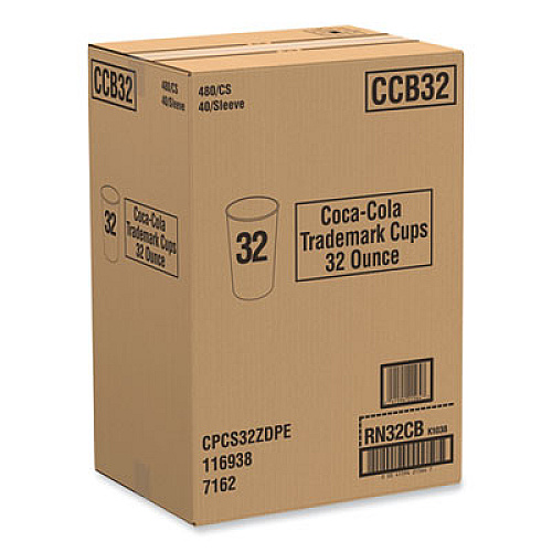 SOLO Double Sided Poly Paper Cold Cups, 28 oz to 32 oz, Coca-Cola Design, 40/Pack, 12 Packs/Carton (RN32CB)
