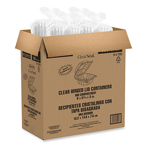 Dart ClearSeal Hinged-Lid Plastic Containers, 5.86 x 3.11, Clear, Plastic, 500/Carton (PET57PST1)