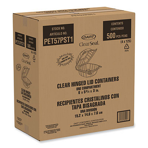 Dart ClearSeal Hinged-Lid Plastic Containers, 5.86 x 3.11, Clear, Plastic, 500/Carton (PET57PST1)