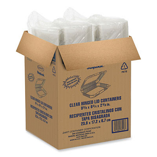 Dart StayLock Clear Hinged Lid Containers, 6.8 x 9.4 x 2.6, Clear, Plastic, 125/Pack, 2 Packs/Carton (PET32UT1)