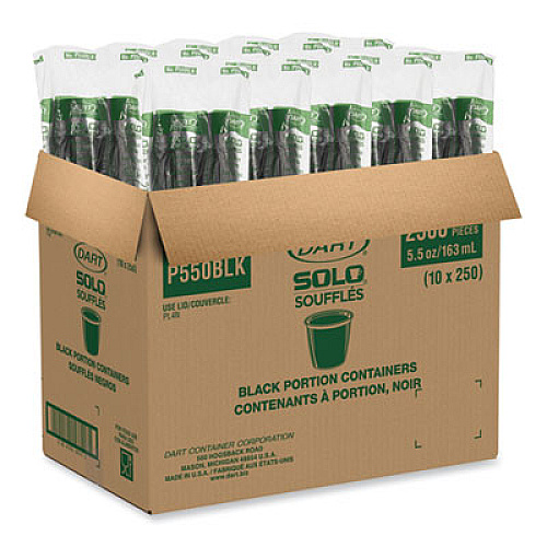 SOLO Portion Containers, 5.5 oz, Plastic, Black, 250/Bag, 10 Bags/Carton (P550BLK)