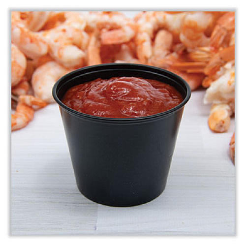 SOLO Portion Containers, 5.5 oz, Plastic, Black, 250/Bag, 10 Bags/Carton (P550BLK)