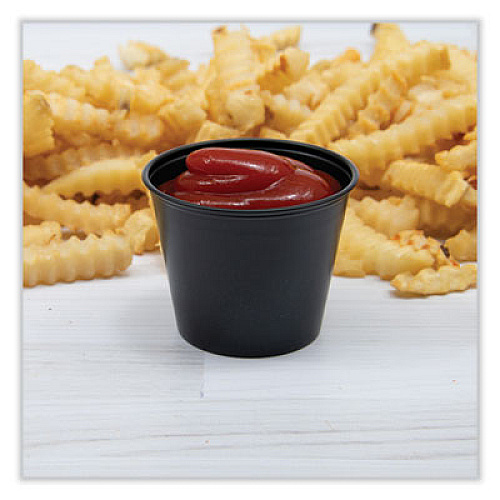 SOLO Portion Containers, 5.5 oz, Plastic, Black, 250/Bag, 10 Bags/Carton (P550BLK)