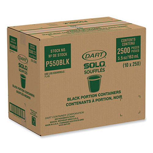 SOLO Portion Containers, 5.5 oz, Plastic, Black, 250/Bag, 10 Bags/Carton (P550BLK)