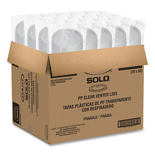 SOLO Polypropylene Vented Food Container Lids, Recessed, For 32 oz Food Containers, Clear, Plastic, 1,000/Carton (LPH4320090)