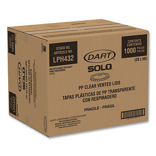 SOLO Polypropylene Vented Food Container Lids, Recessed, For 32 oz Food Containers, Clear, Plastic, 1,000/Carton (LPH4320090)