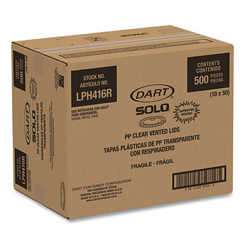 SOLO Flexstyle DSP Food Containers Lids, For 16 oz Paper Containers, 3.96" Diameter x 0.4" h, Clear, Plastic, 500/Carton (LPH416R0900)
