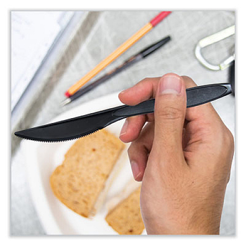 SOLO Impress Heavyweight Full-Length Polystyrene Cutlery, Knife, Plastic, Black, 1,000/Carton (HSKK)