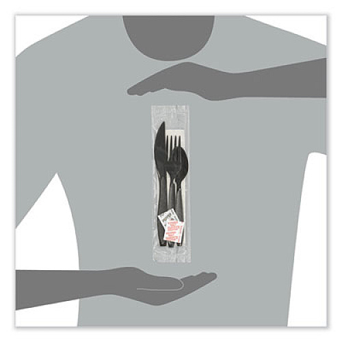 SOLO Impress Heavyweight Full-Length Polystyrene Cutlery Kit, Fork/Knife/Napkin/Pepper/Salt/Spoon, Plastic, Black, 750/Carton (HSK8Y)