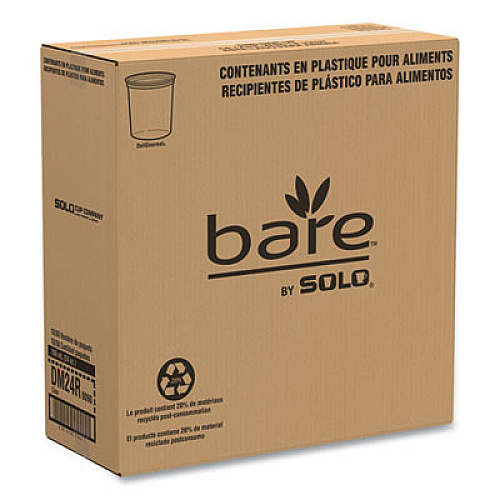 SOLO Bare Eco-Forward RPET Deli Containers, ProPlanet Seal, 24 oz, 4.61" Diameter x 4.25" h, Clear, Plastic, 500/Carton (DM24R)