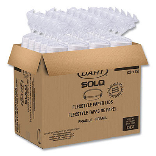 SOLO Flexstyle Double Sided Poly (DSP) Paper Lid, For 32 oz Food Containers, 4.6" Diameter x 0.7" h, White, Plastic, 500/Carton (CA32A)