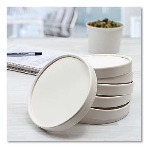 SOLO Flexstyle Double Sided Poly (DSP) Paper Lid, For 32 oz Food Containers, 4.6" Diameter x 0.7" h, White, Plastic, 500/Carton (CA32A)