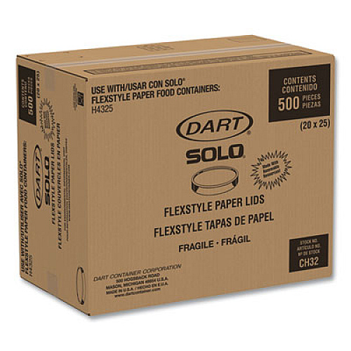 SOLO Flexstyle Double Sided Poly (DSP) Paper Lid, For 32 oz Food Containers, 4.6" Diameter x 0.7" h, White, Plastic, 500/Carton (CA32A)